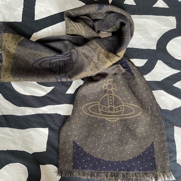 VIVIENNE WESTWOOD ORBIT LOGO WOOL LONG SCARF ITALY - Picture 1 of 9